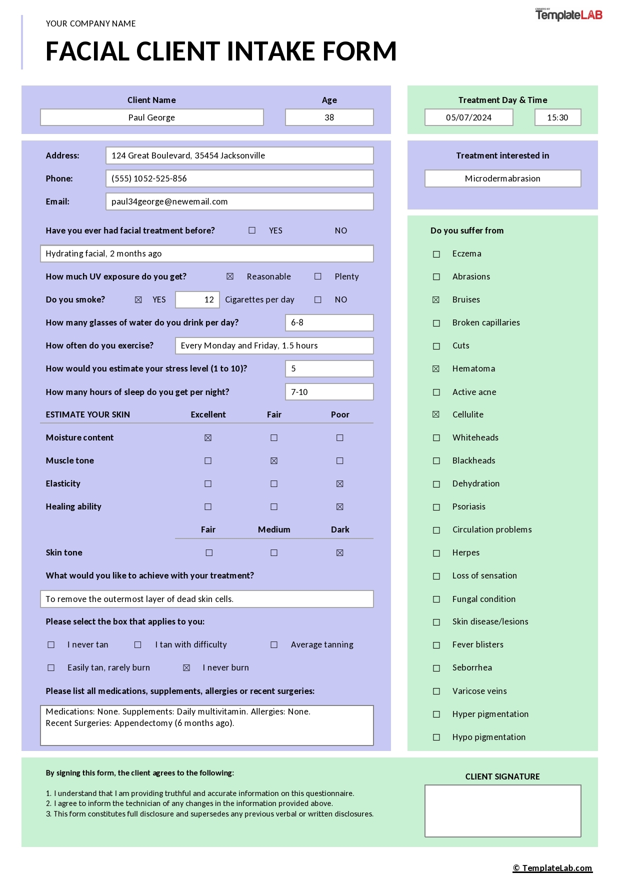 Printable Massage Intake Form