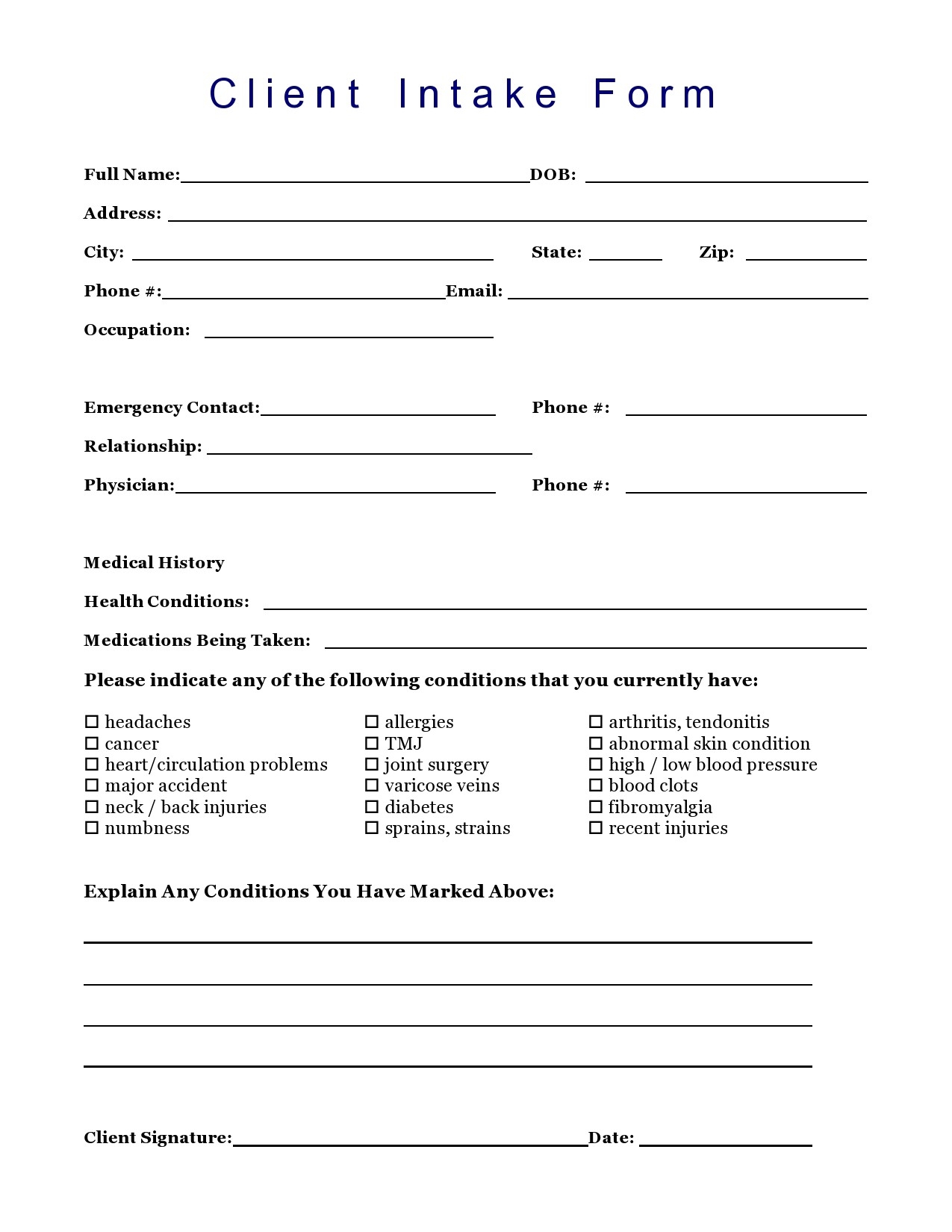 56 Printable Client Intake Forms FREE Templates TemplateLab