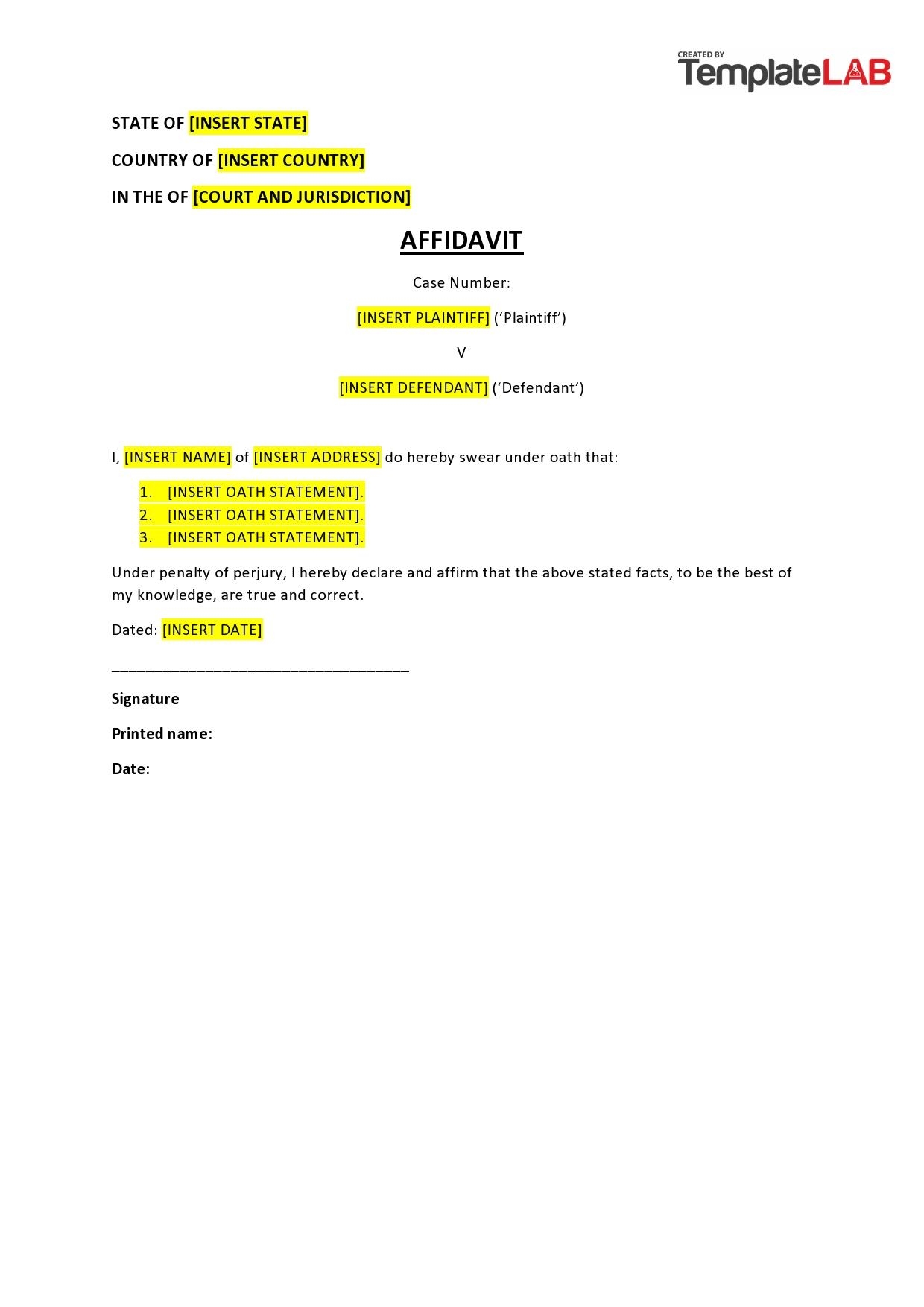 60 Free Affidavit Templates Forms Word PDF TemplateLab