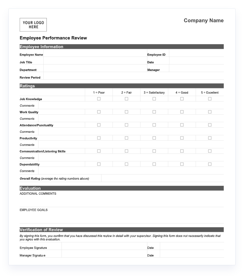 Printable Employee Evaluation Forms Free