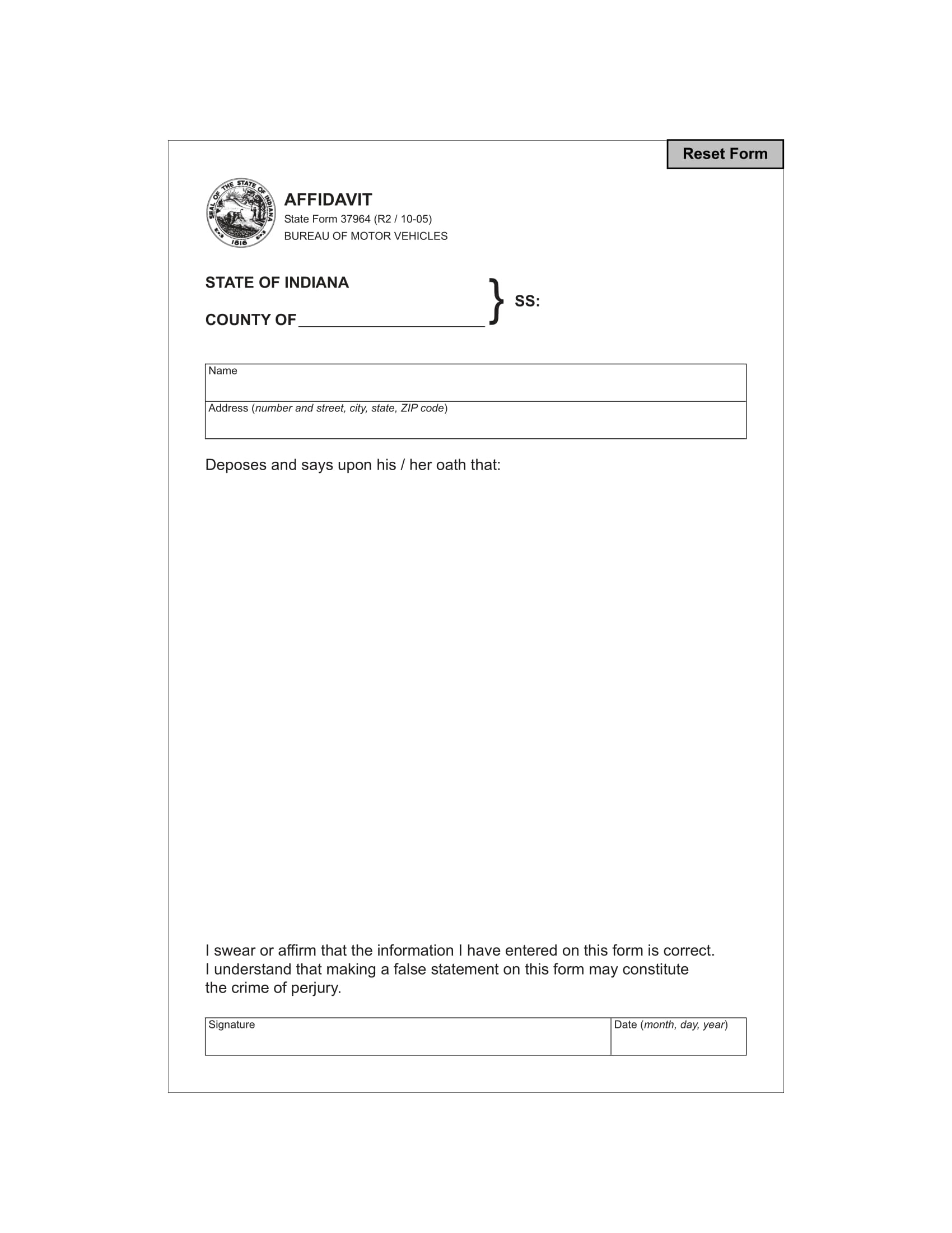 Printable Blank Affidavit Form