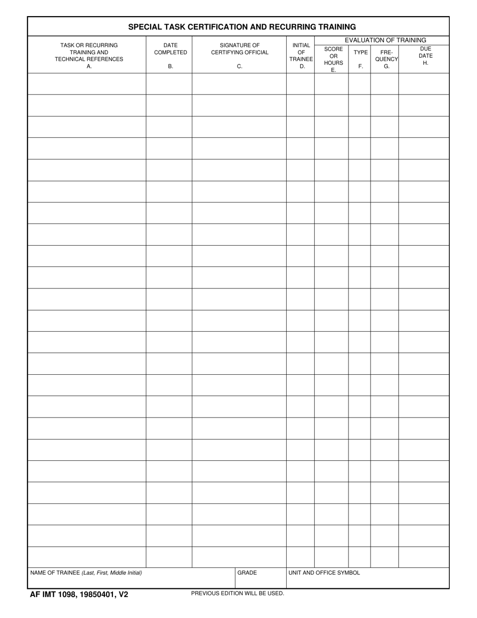AF IMT Form 1098 Fill Out Sign Online And Download Fillable PDF Templateroller