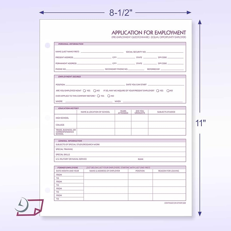 Blank Job Application Forms Printable