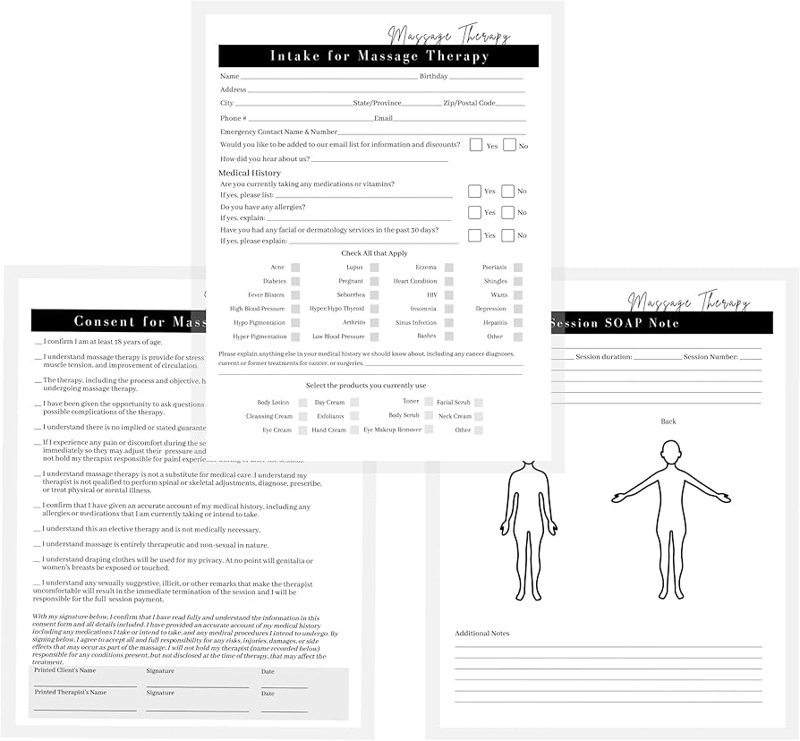 Amazon Massage Therapist Consent Intake Soap Note Forms 75 Pack 8 5 X 11 A1 Forms Massage Therapy Supplies Minimalist Design Office Products