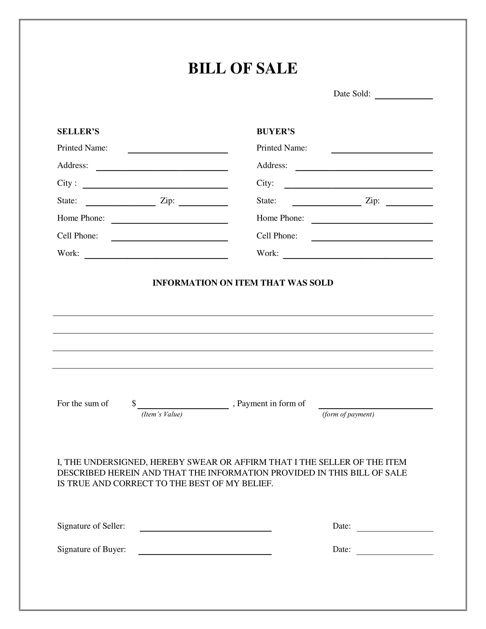 As Is Bill Of Sale Template