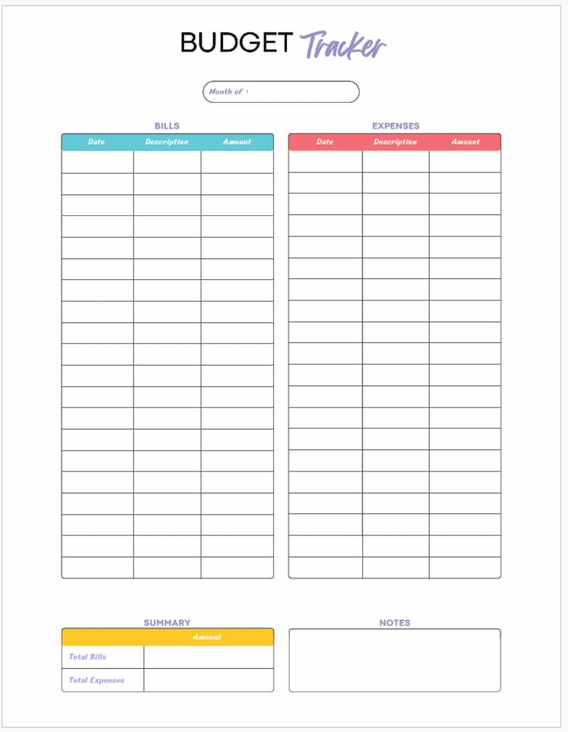 Free Printable Budget Forms