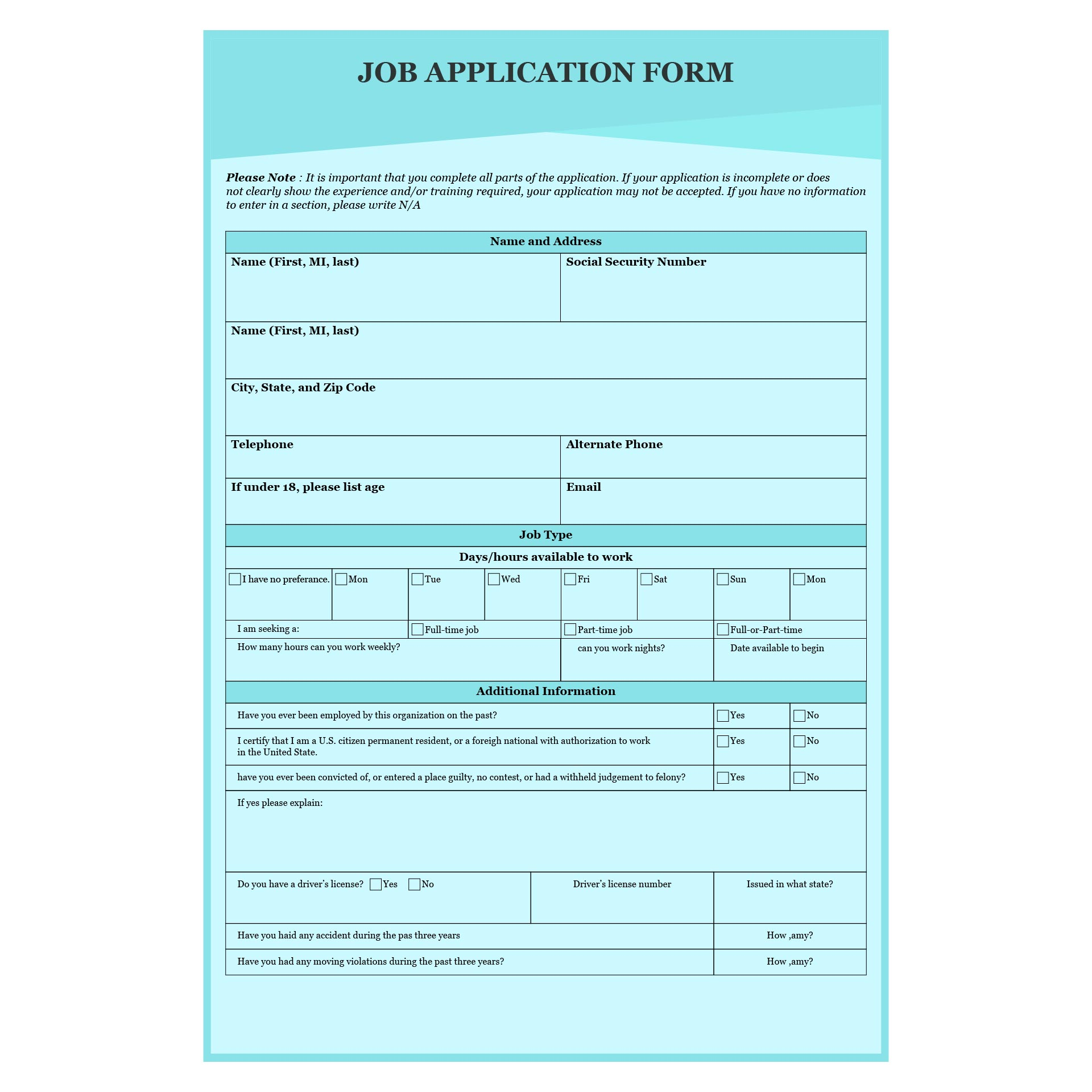 Blank Job Application Printable Printable Design Resources