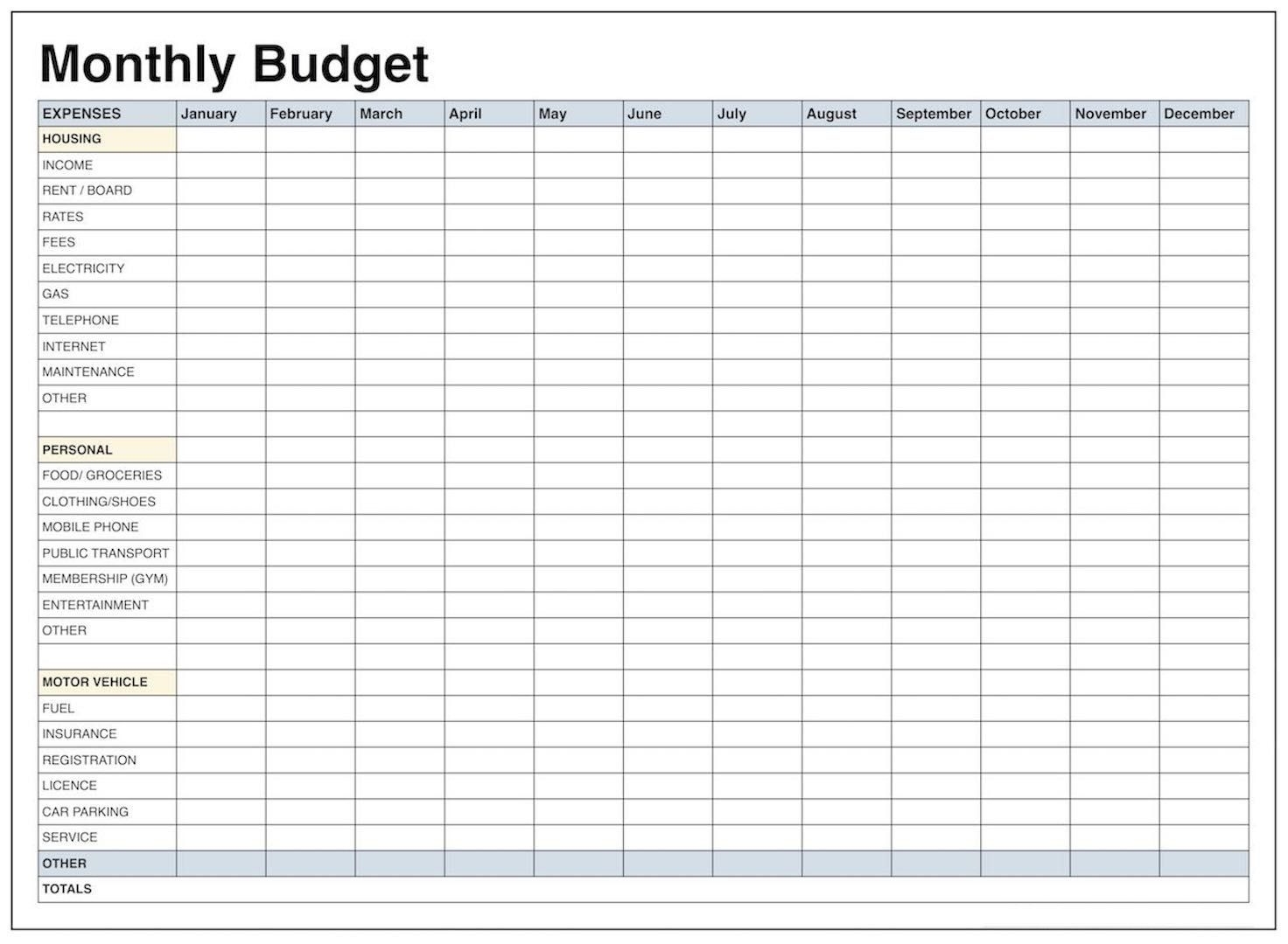 Printable Household Budget Forms