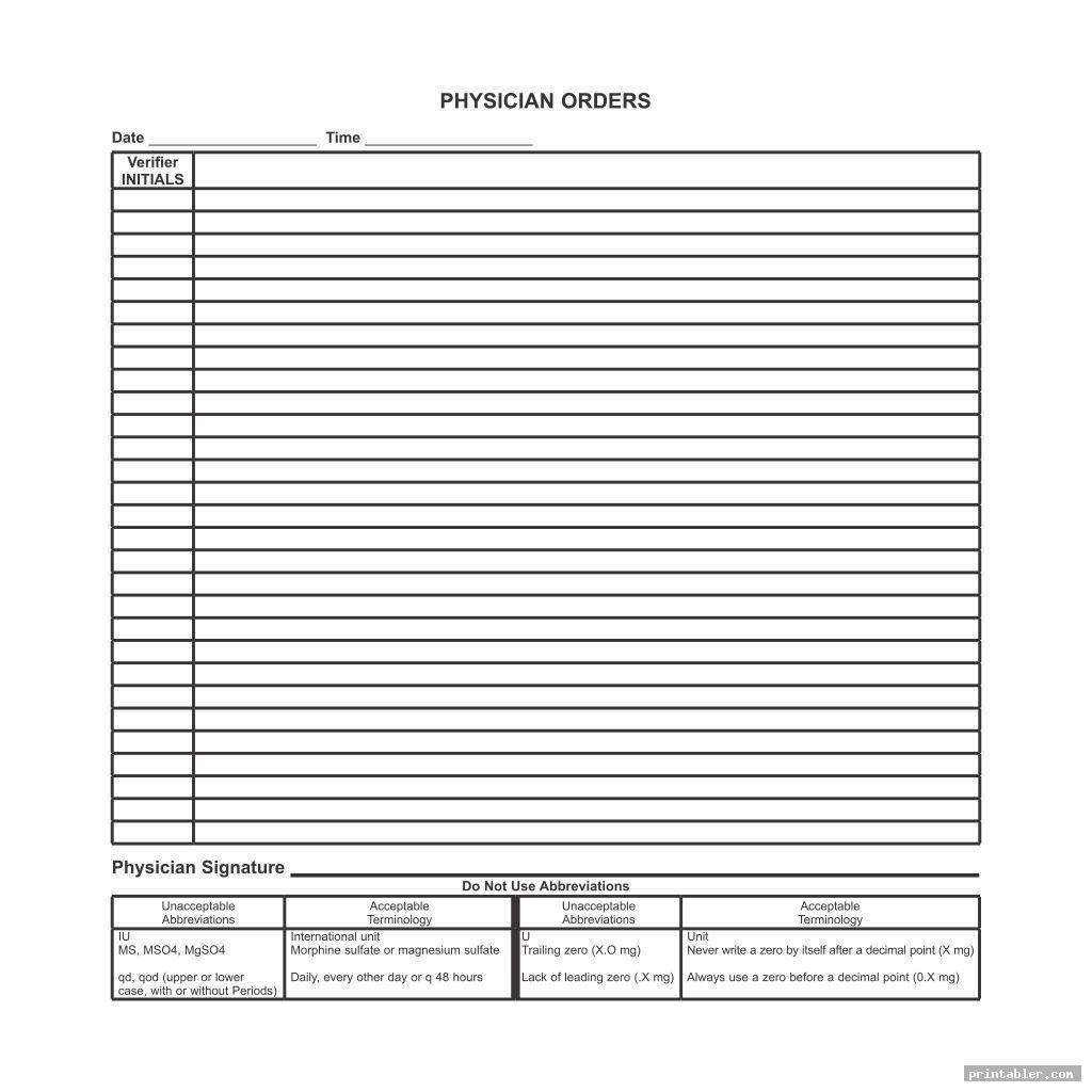 Free Printable Physician Order Forms
