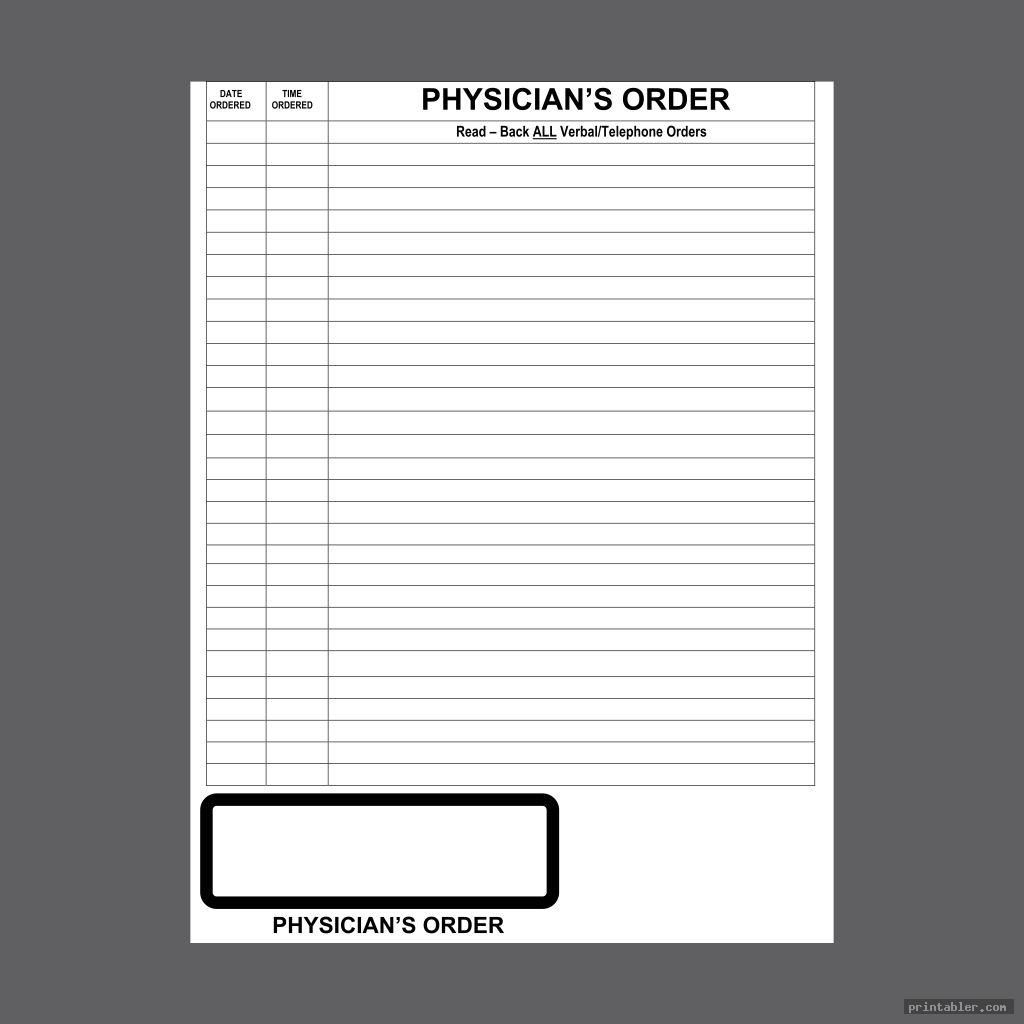 Blank Physician Order Sheet Printable Gridgit