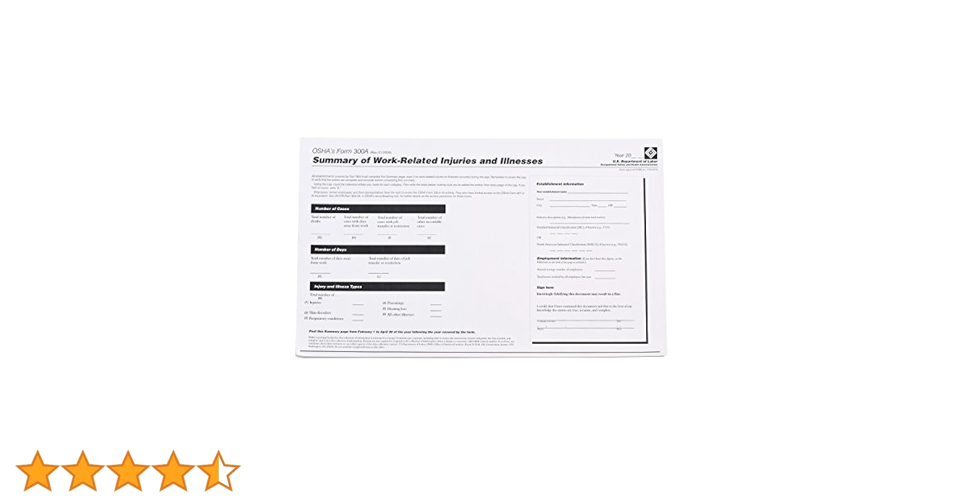 Brady OR300A Forms OSHA 300A Log Amazon Industrial Scientific