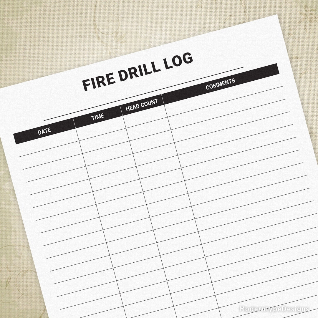 Business Fire Drill Log Printable Organization Daycare School Digital Download Fire Drill Practice Day Care Form Fdl002 Etsy