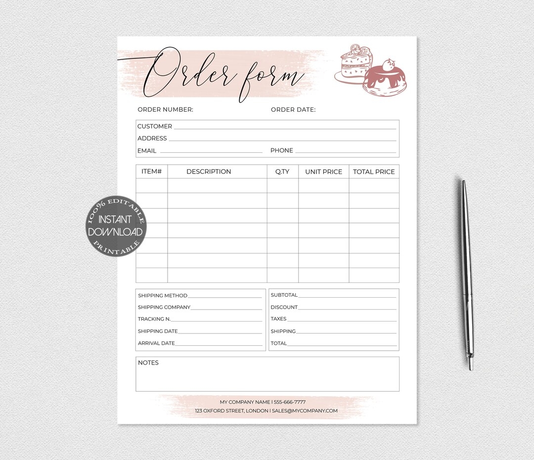 Cake Order Form Template Craft Business Bakery Order Form Small Business Forms 100 Editable Template Instant Download Dtp 004 Etsy