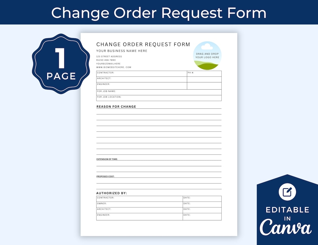 Change Order Request Form Template Contractor Construction Builder Document And Track Change Orders Project Management Form Renovation Etsy de