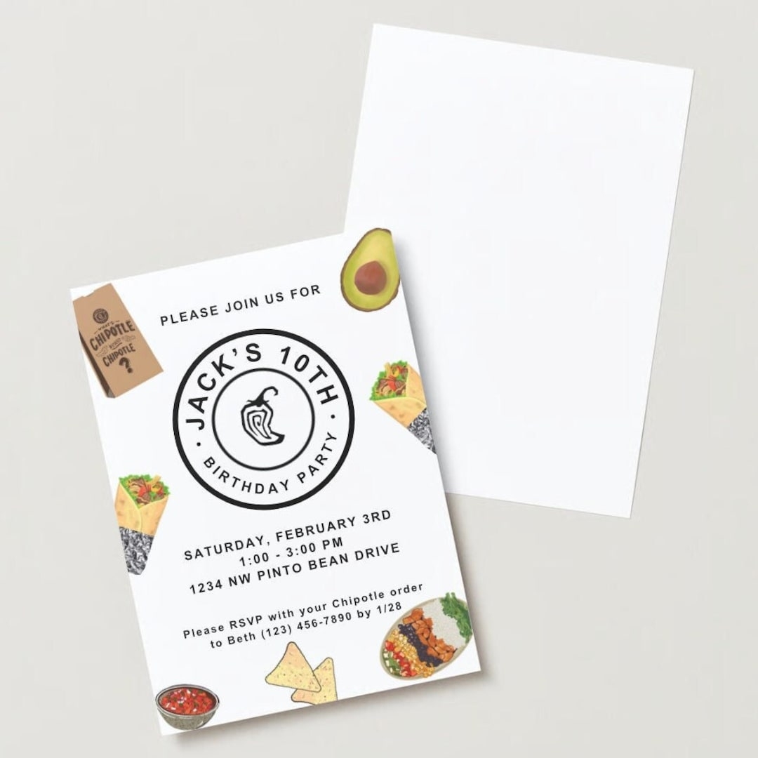Chipotle Themed Birthday Party Invitation Etsy