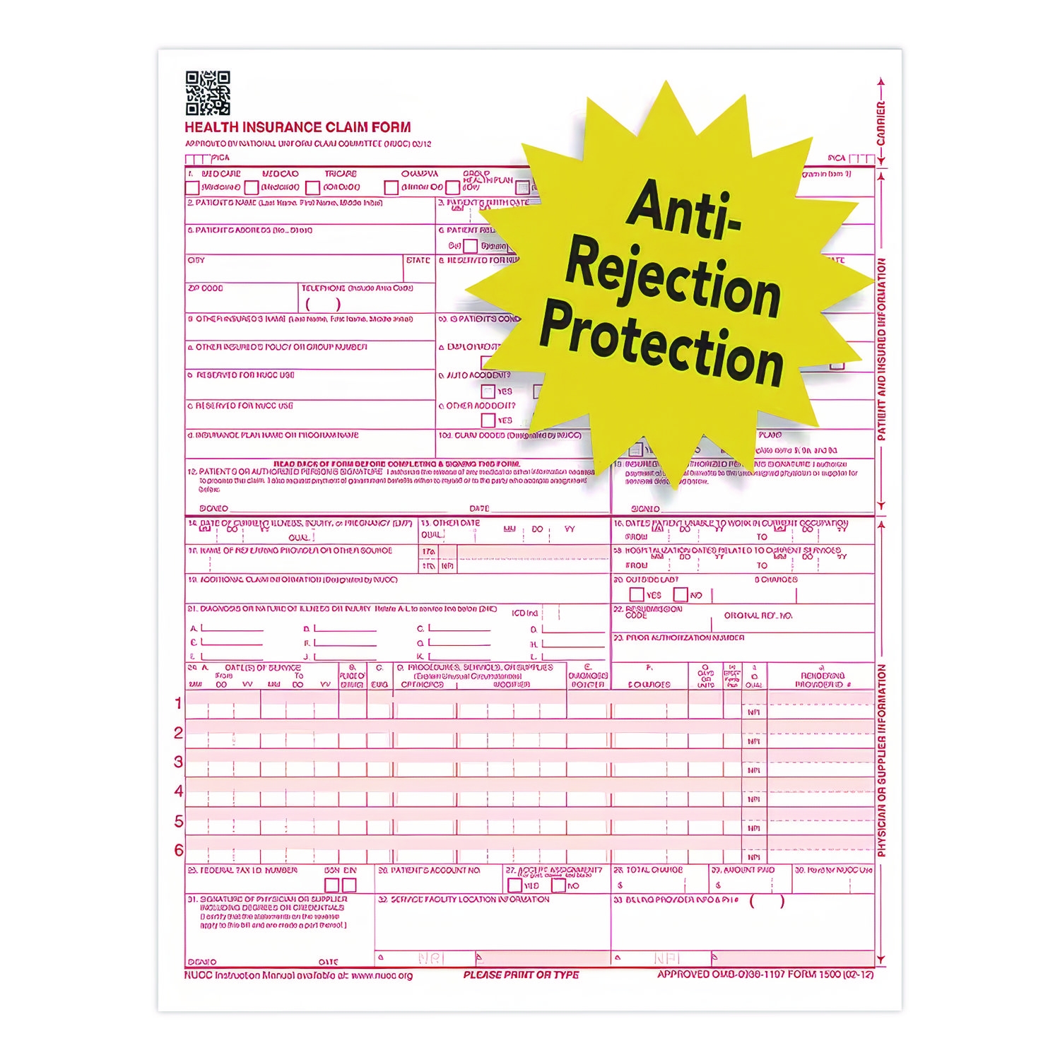CMS 1500 Health Insurance Claim Form One Part No Copies 8 5 X 11 1 000 Forms Total Office Product Center
