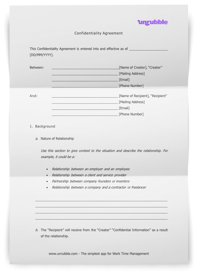 Confidentiality Agreement Template Free Download Unrubble Templates