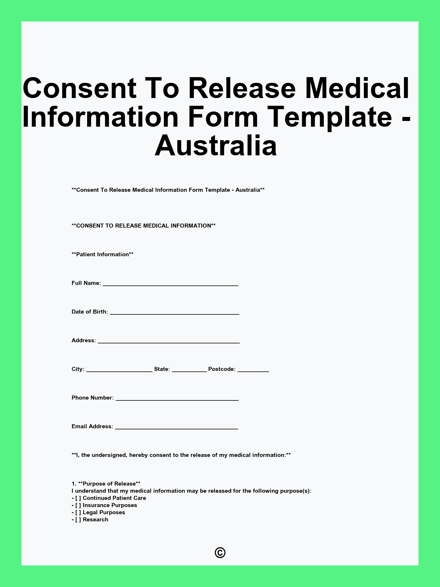 Printable Release Of Information Form