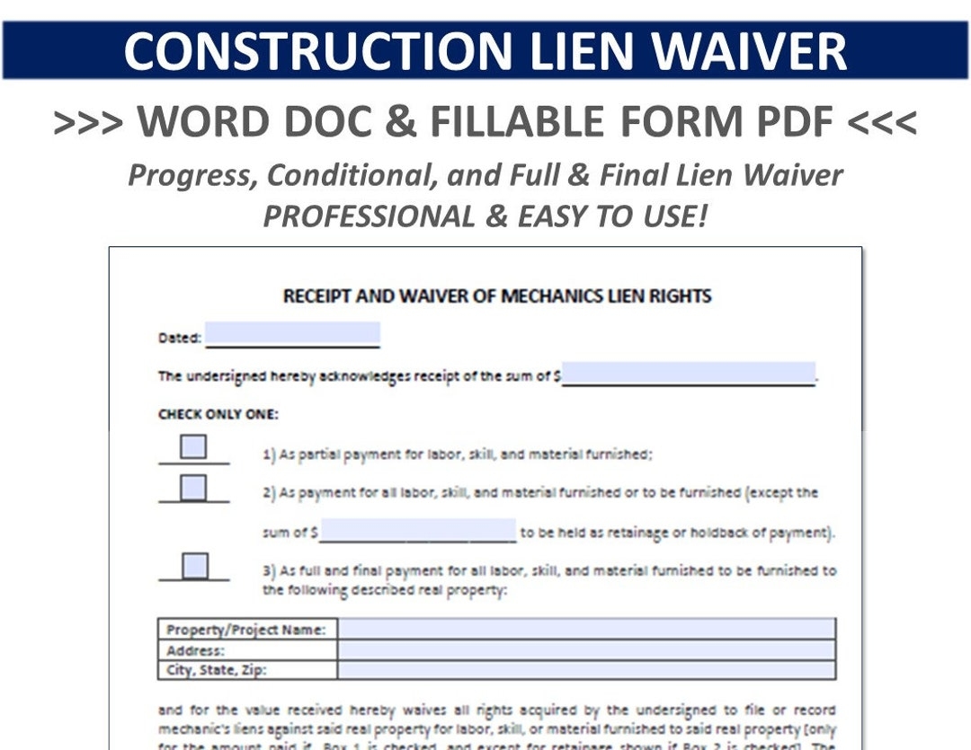 Blank Printable Lien Waiver Form
