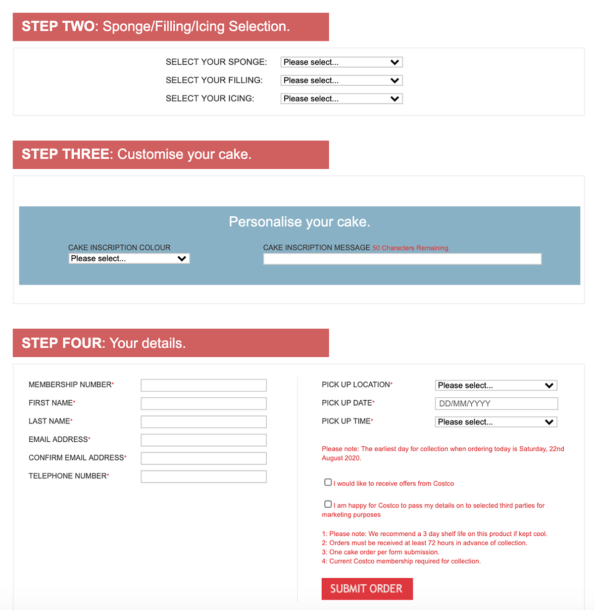 Costco Online Cake Order Form ConvertFlow