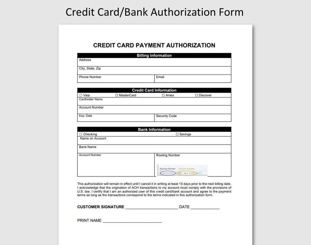 Credit Card Authorization Form PDF Word Doc Google Docs Credit Card Billing Accounts Receivable Instant Download Client Intake Form Etsy UK