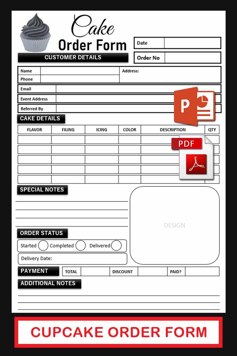 Cupcake Cake Order Form Template