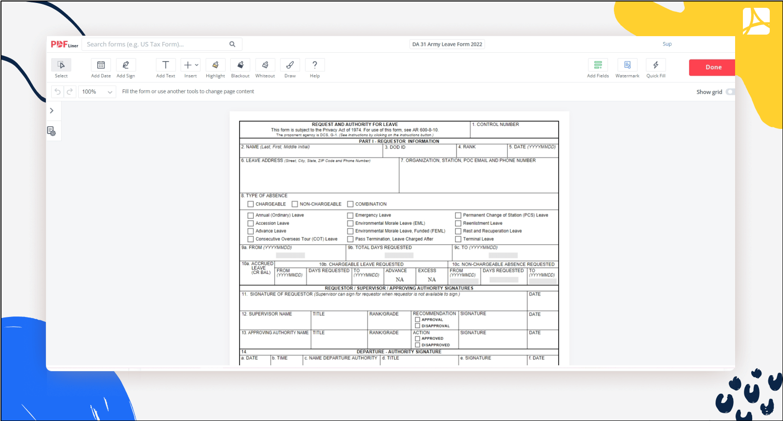 DA 31 Army Leave Form 2022 Blank Sign Forms Online PDFliner