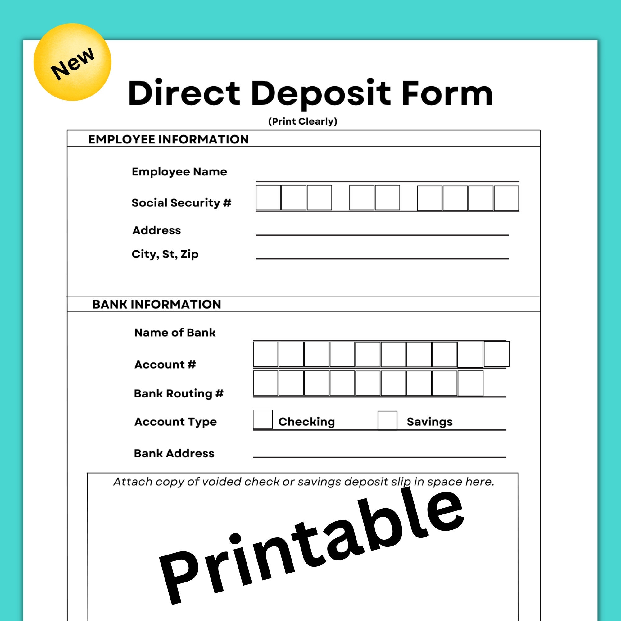 Direct Deposit Form Direct Deposit Authorization Form Small Business Form Payroll Deposit Form New Hire Document Employee Onboarding Etsy