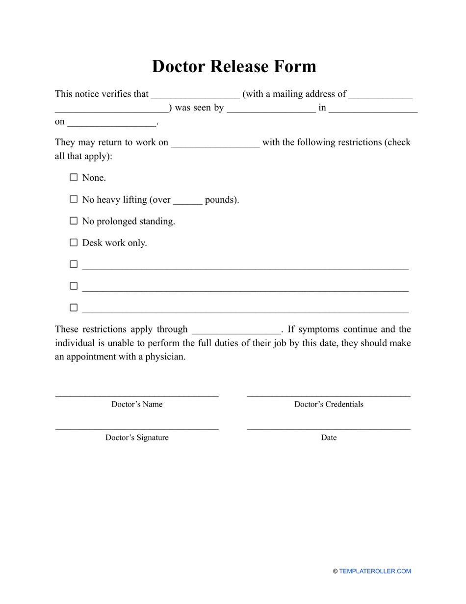 Doctor Release Form Fill Out Sign Online And Download PDF Templateroller