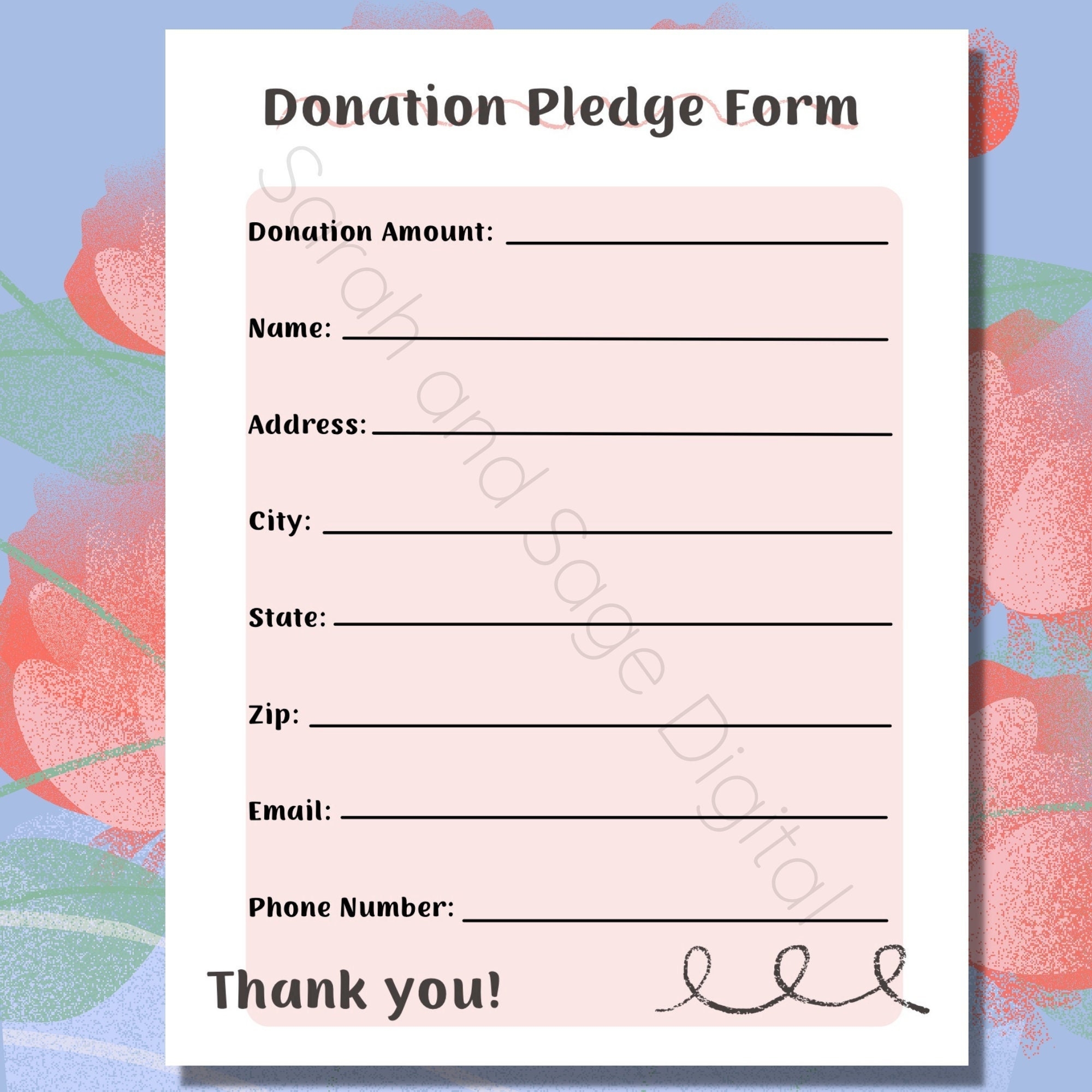 Donation Form Printable Donation Fundraising Flyer School Fundraiser Template Digital File Instant PDF Download Breast Cancer Charity Etsy UK