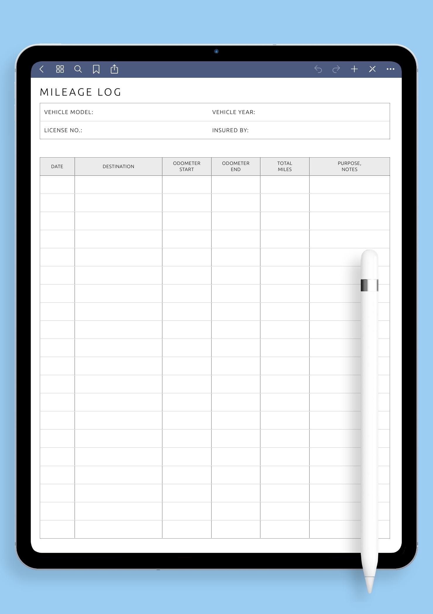 Mileage Forms Printable