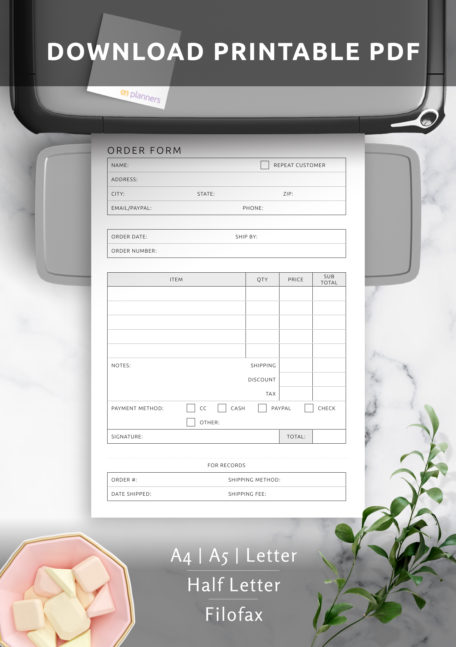 Printable Order Form Template