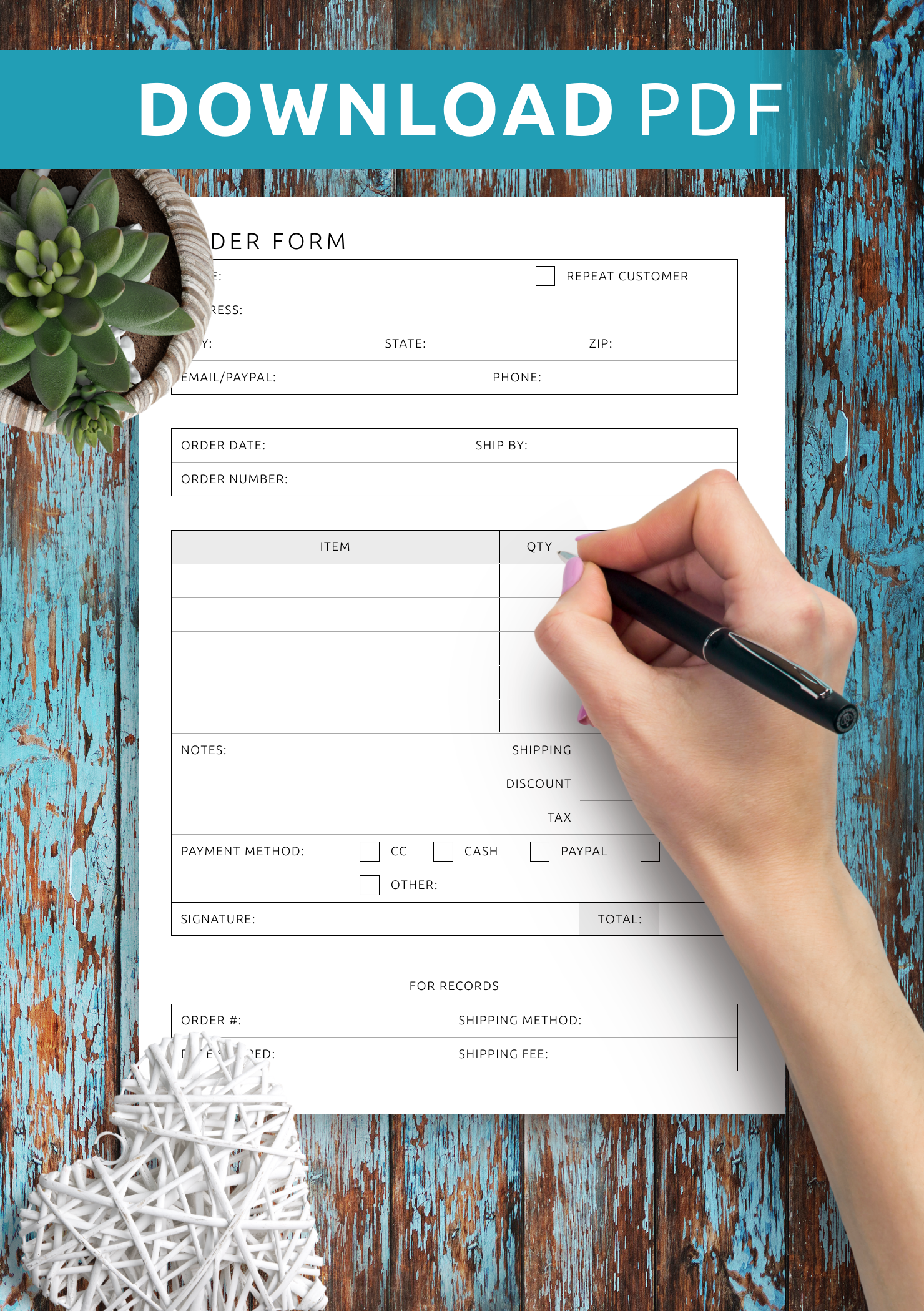 Free Printable Order Form