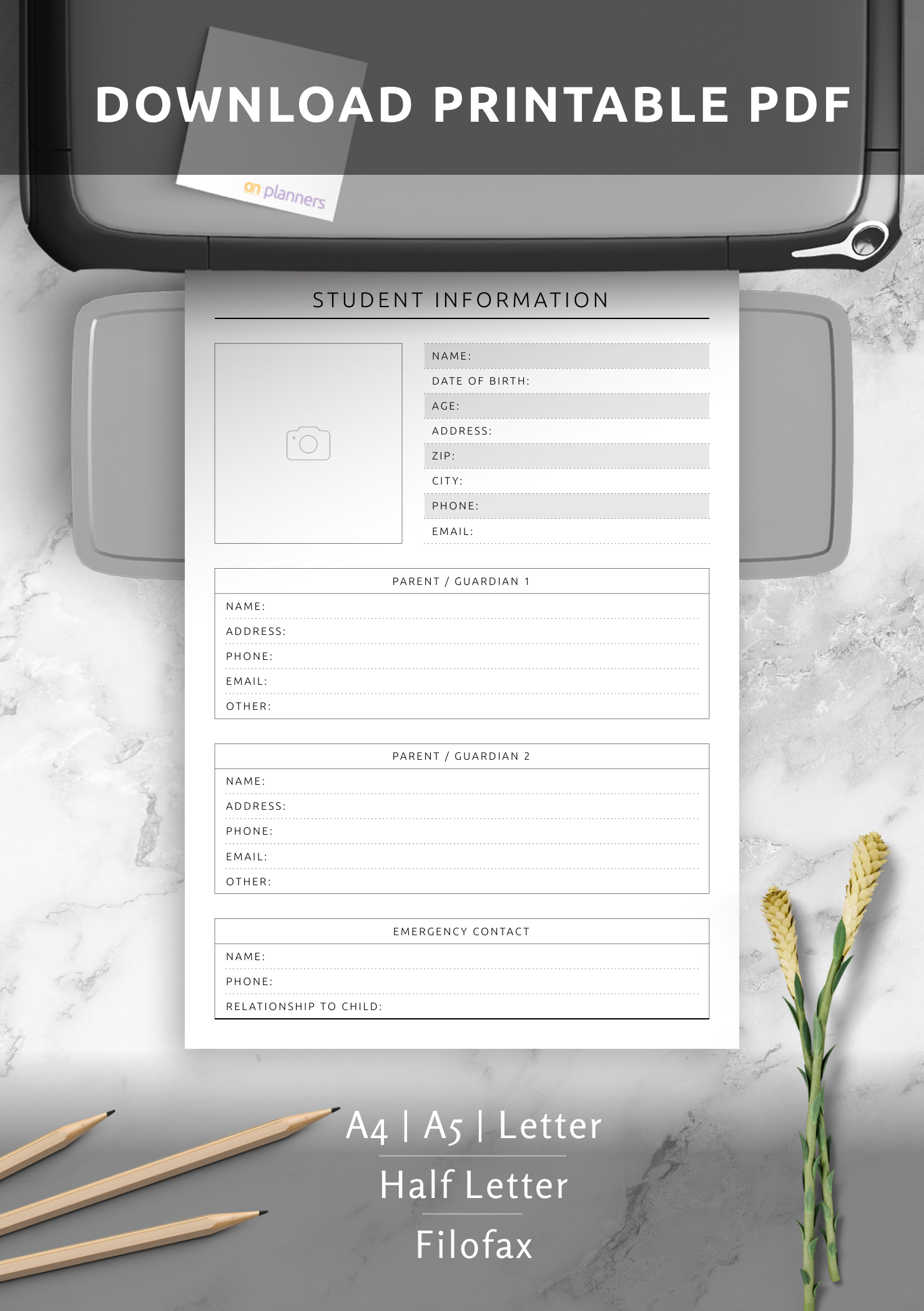 Download Printable Student Info Template PDF