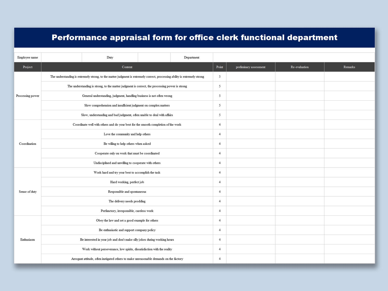 Free Printable Employee Evaluation Forms