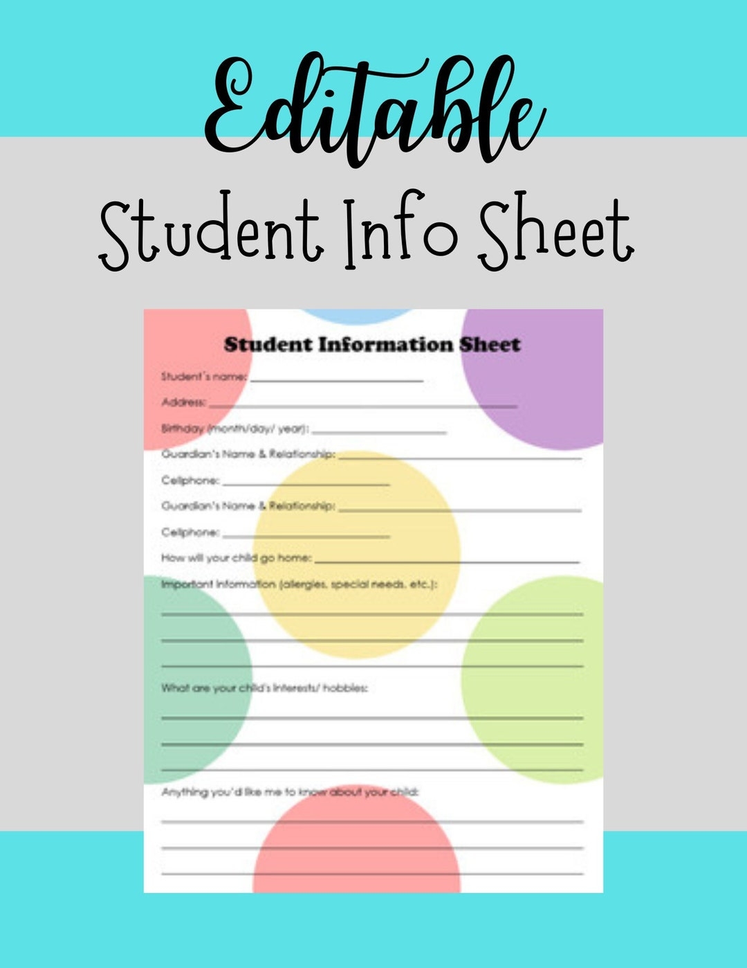 Student Information Sheet Printable