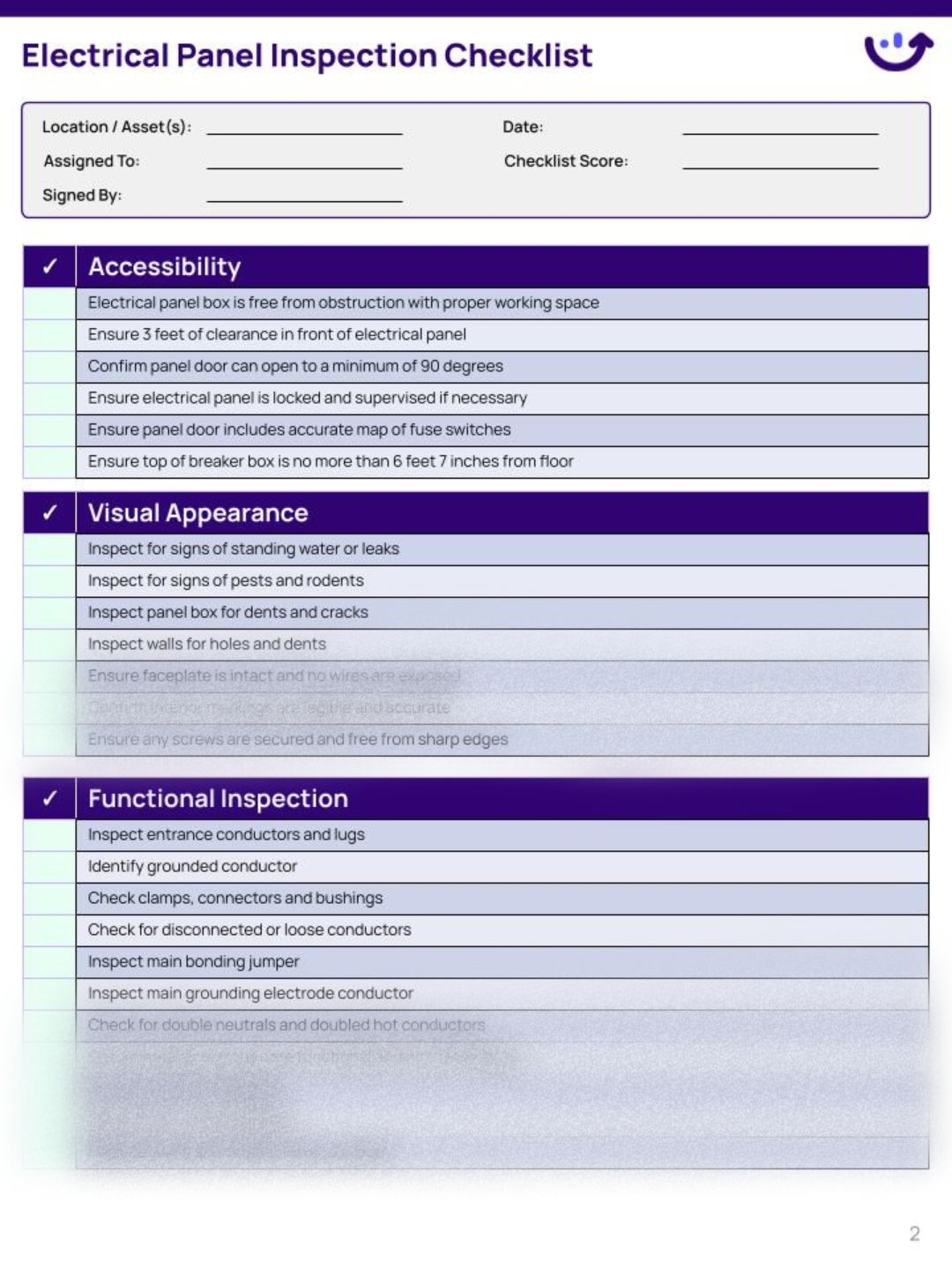 Electrical Panel Inspection Checklist Xenia Templates