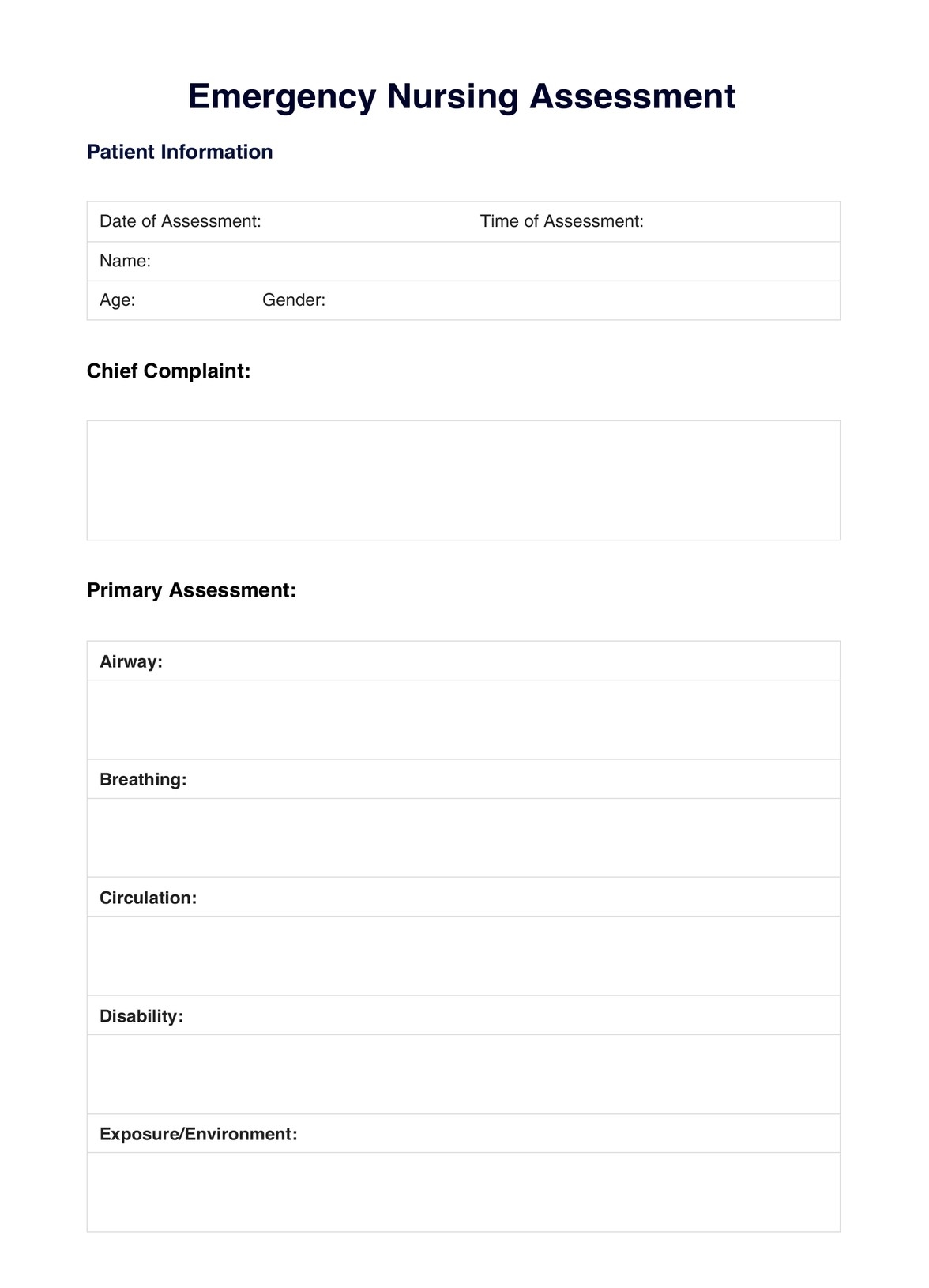 Emergency Nursing Assessment Example Free PDF Download