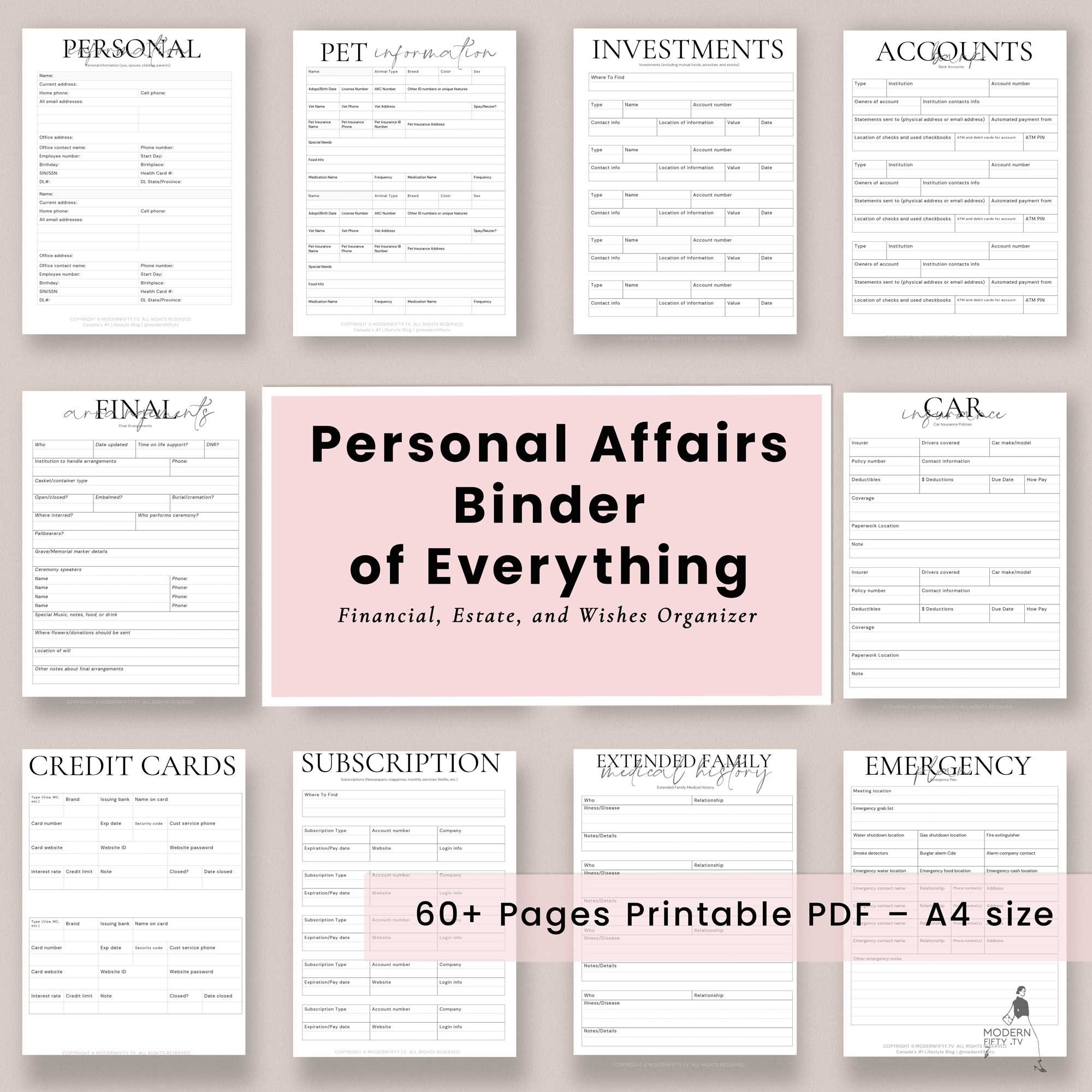 Emergency Printable Organizer Binder End Of Life Legacy Planner Minimalist What If Planner Organizing Important Documents Death Binder Etsy