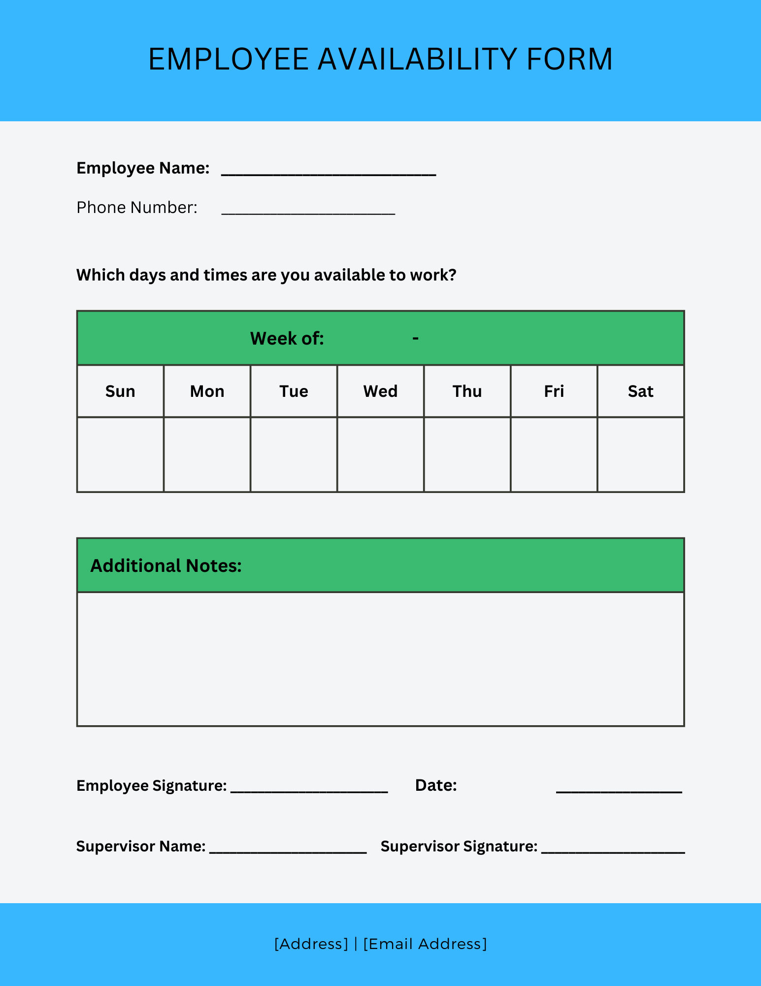 Employee Availability Form Free PDF Word Canva Templates