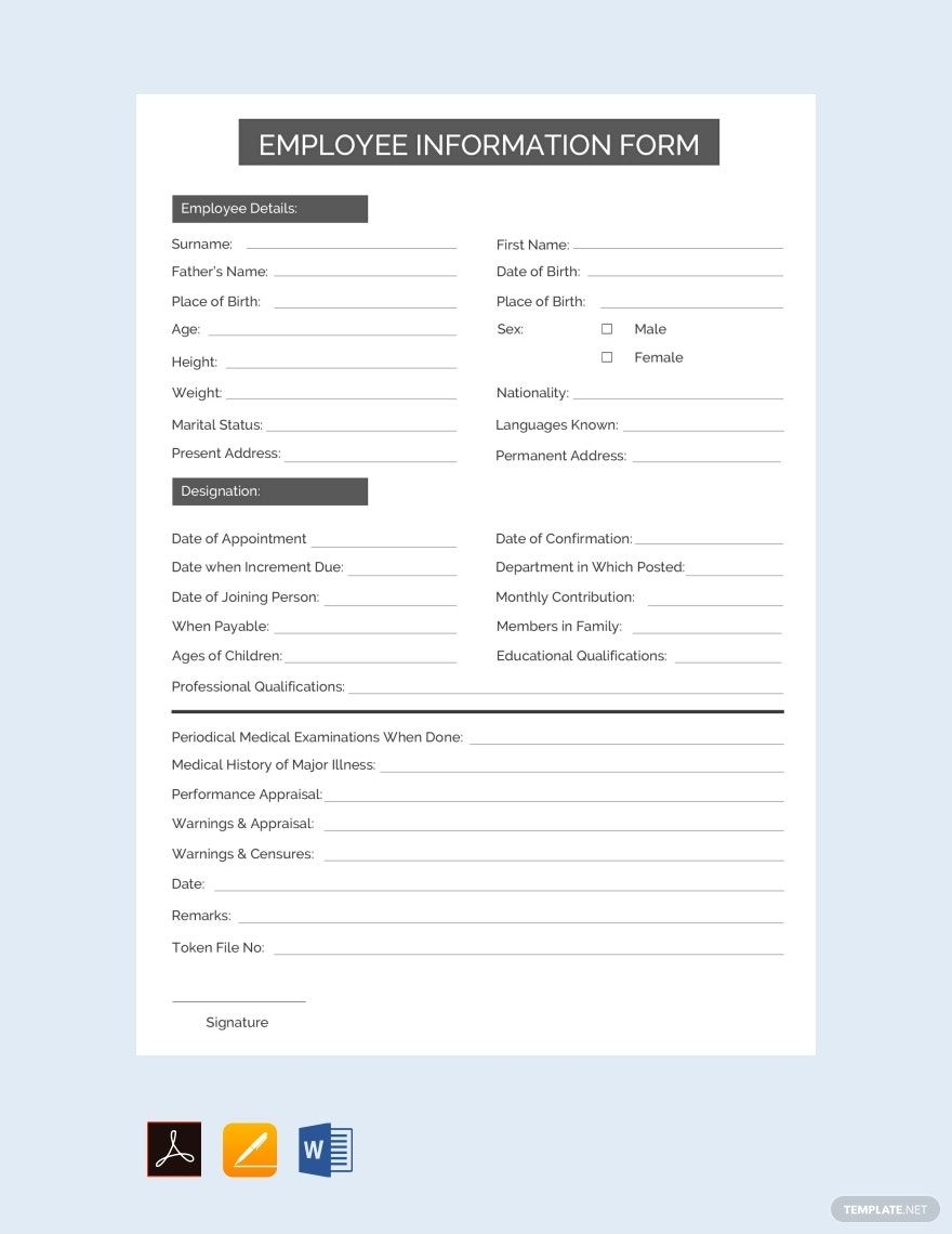Employee Information Form Template In PDF Pages Word Google Docs Download Template