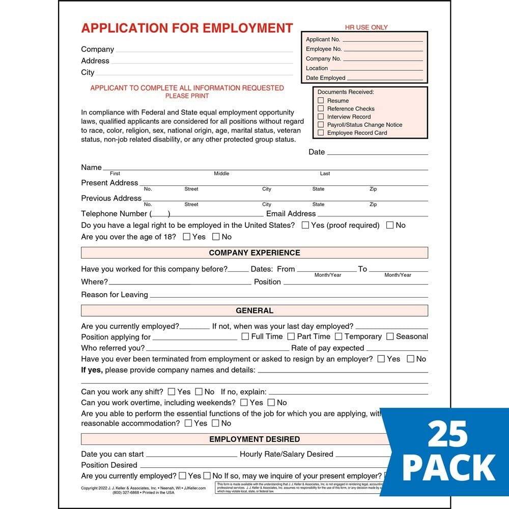 Employment Application Form 8 5 X 11 Job Application 25 Pack Made In USA Walmart