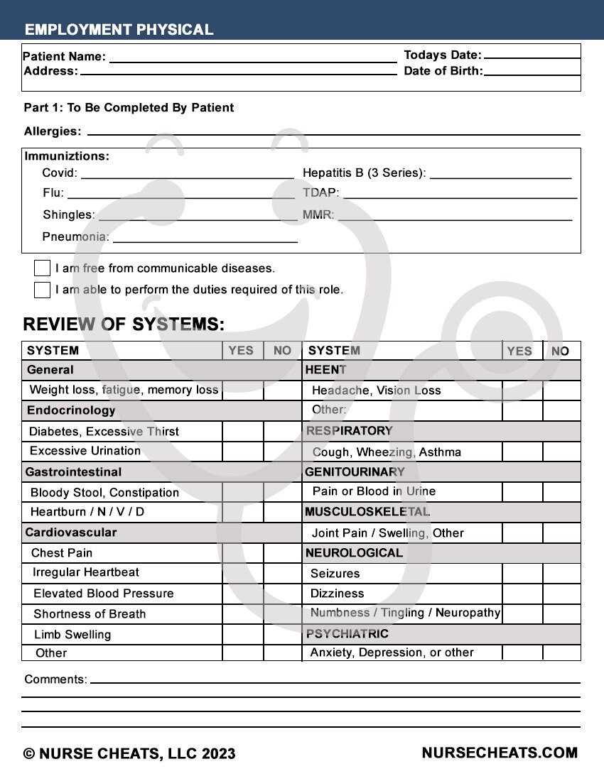 Employment Package Digital 2 Step TB Employment Physical And Interview Questions Vaccine Record For Nurses Etsy Canada