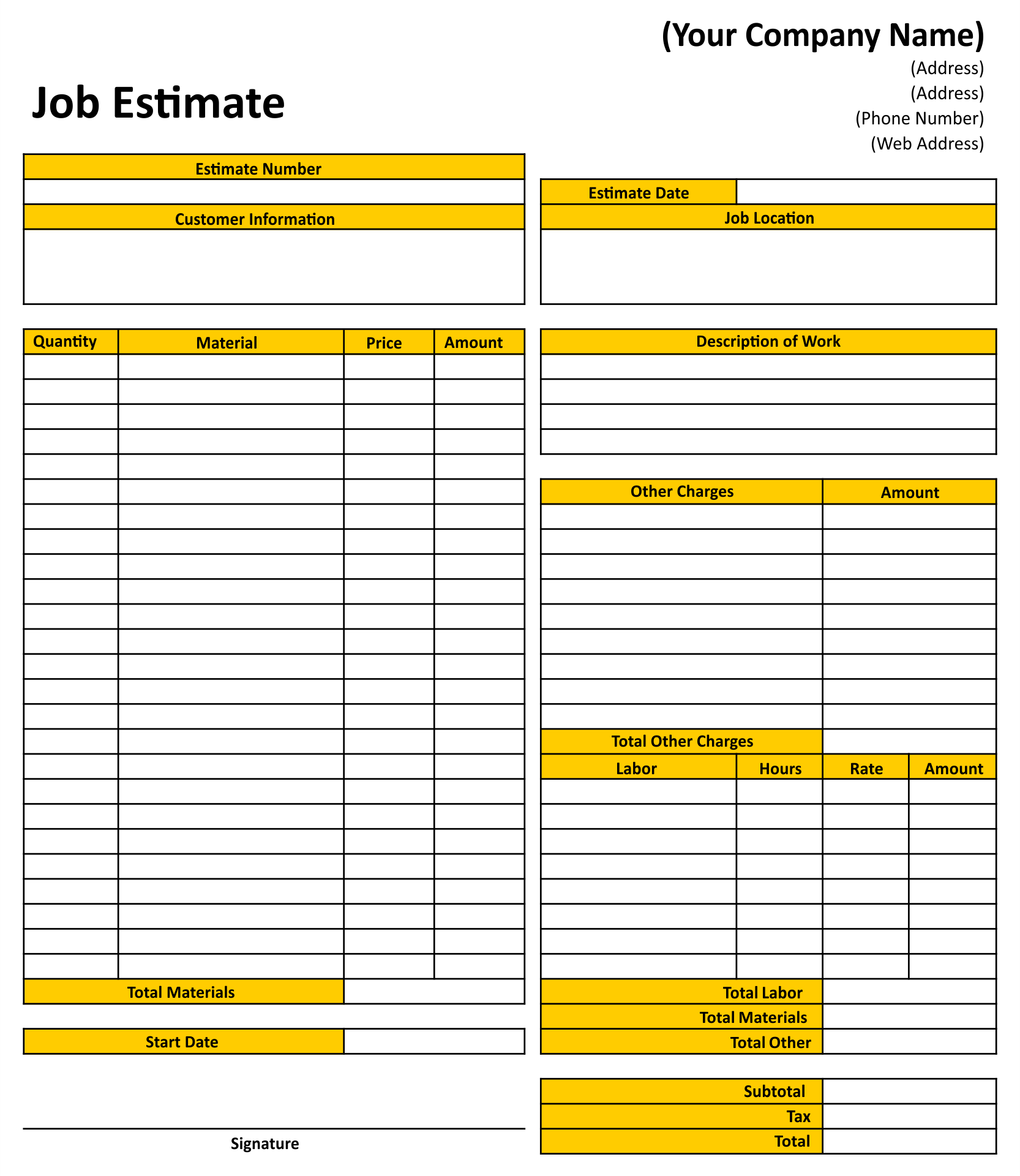 Estimate Templates Blank Downloadable 10 Free PDF Printables Printablee