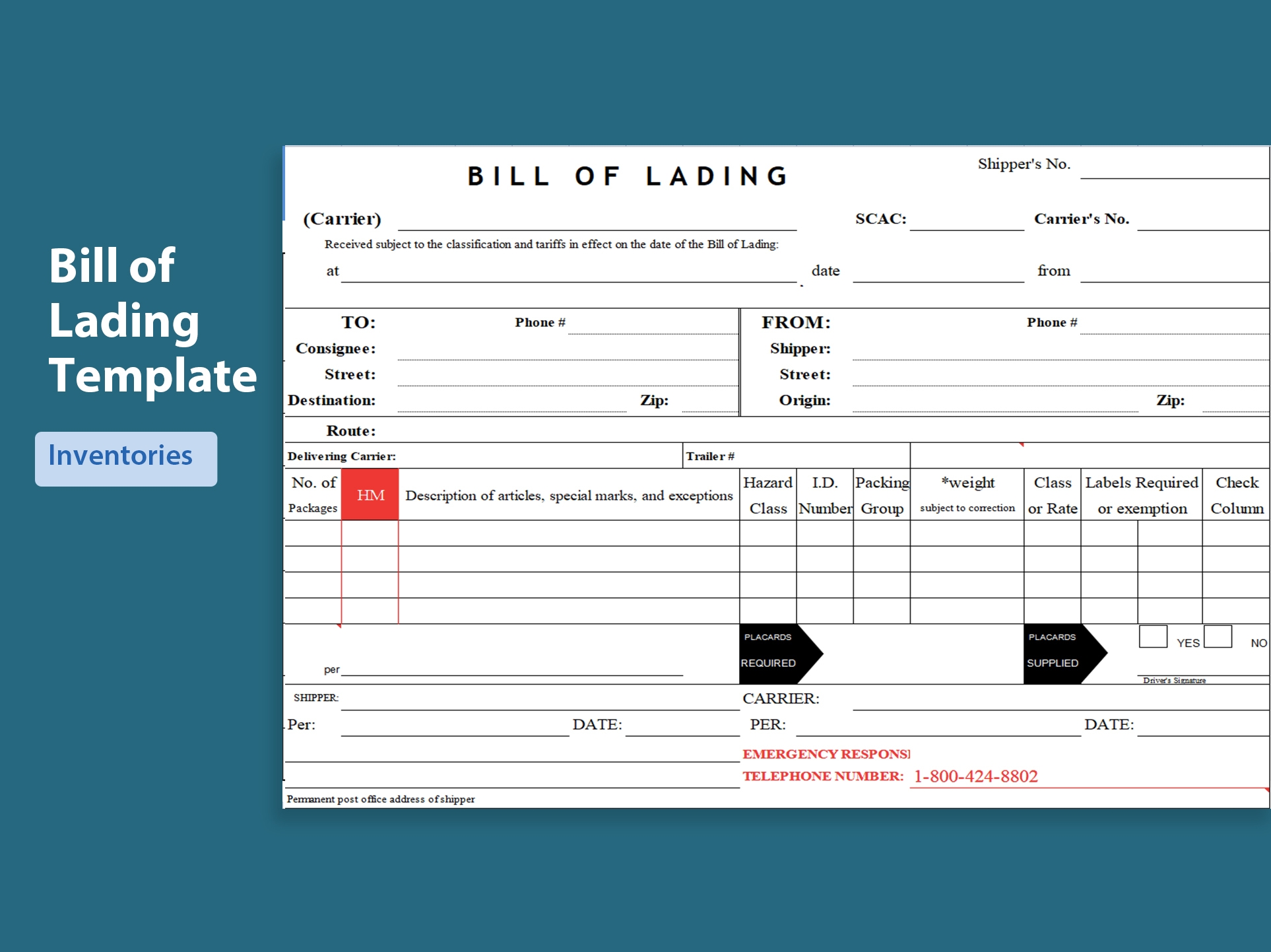 EXCEL Of Bill Of Lading Form xls WPS Free Templates