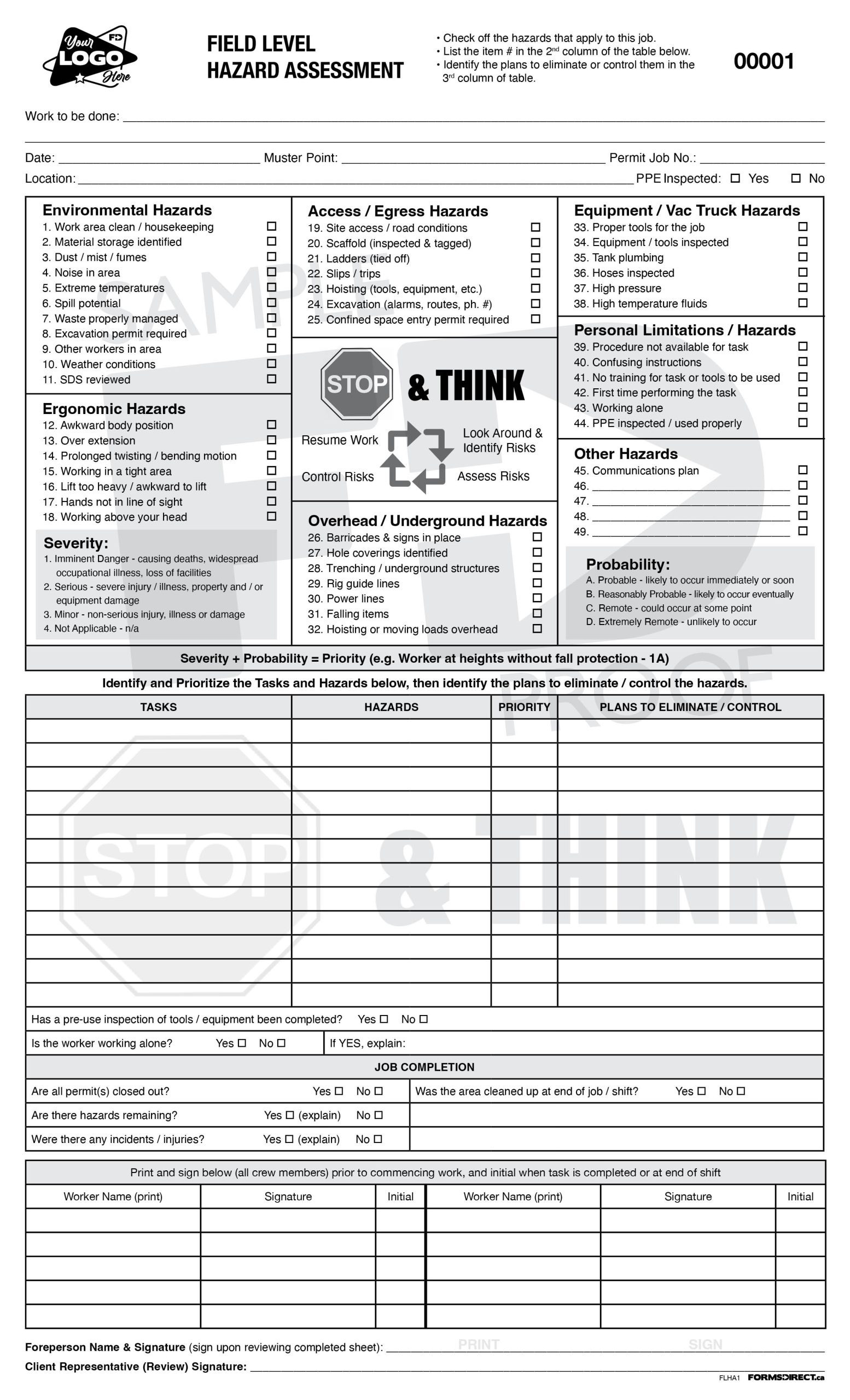 Printable Hazard Assessment Form