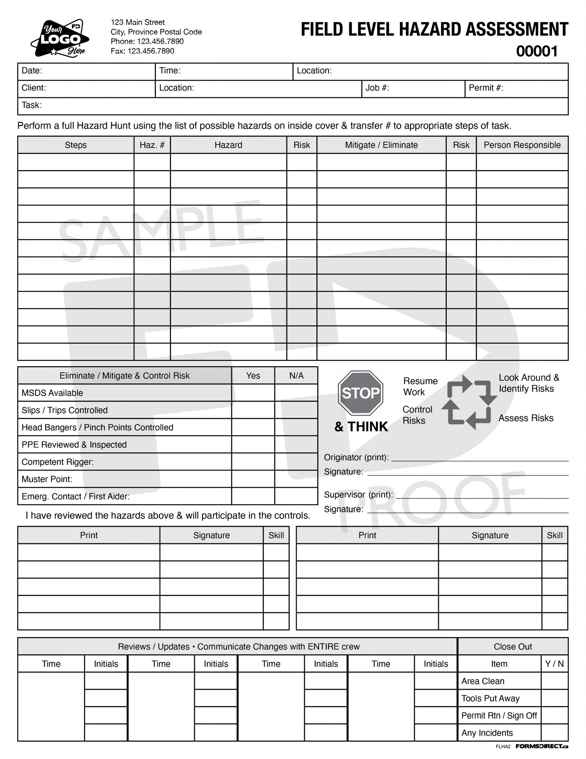 Field Level Hazard Assessment FLHA2 Form Template Forms Direct