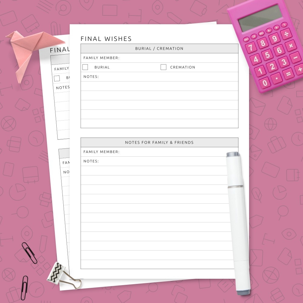 Final Wishes Template With Notes Template Printable PDF
