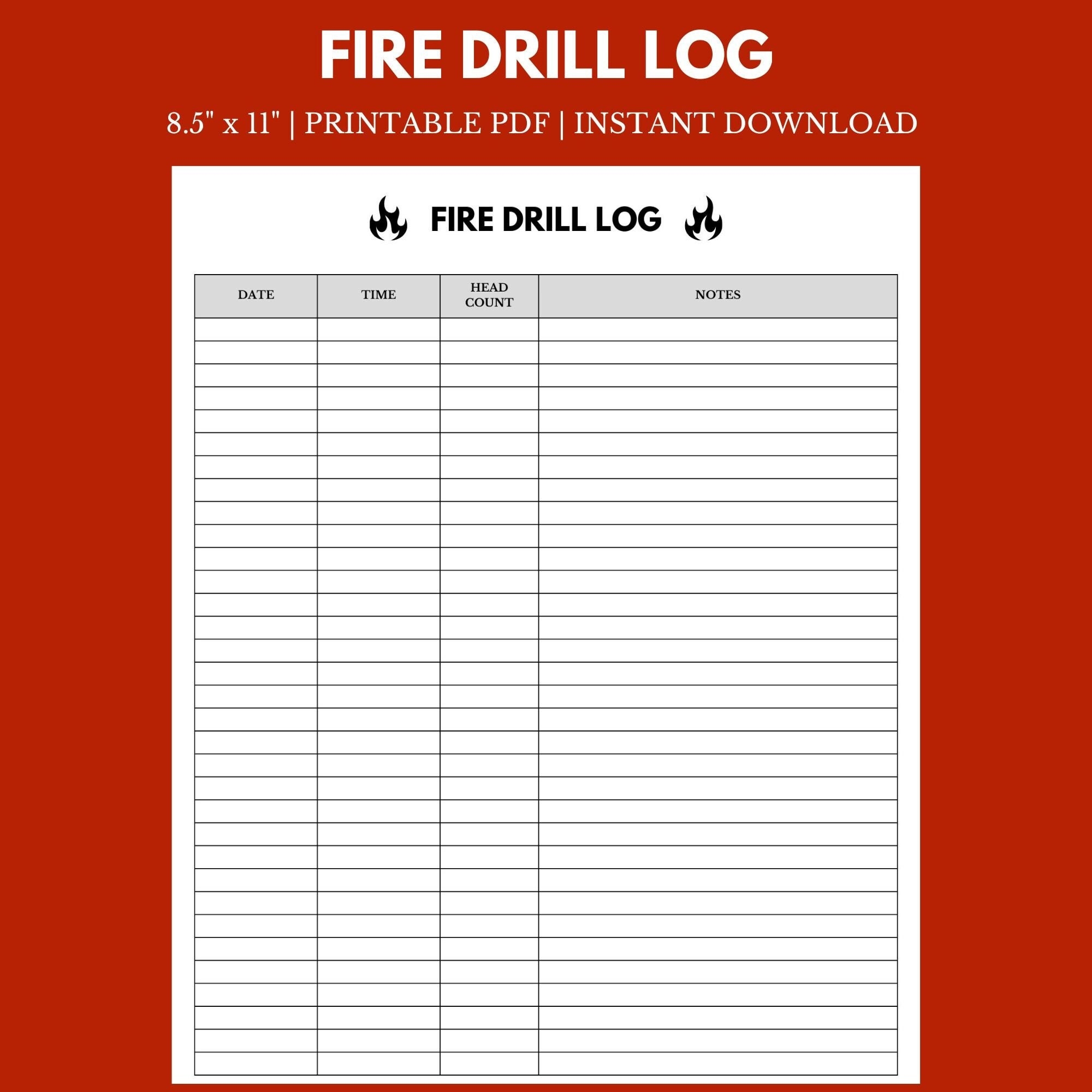 Fire Drill Log 8 5 X 11 Instant Download Printable Etsy UK