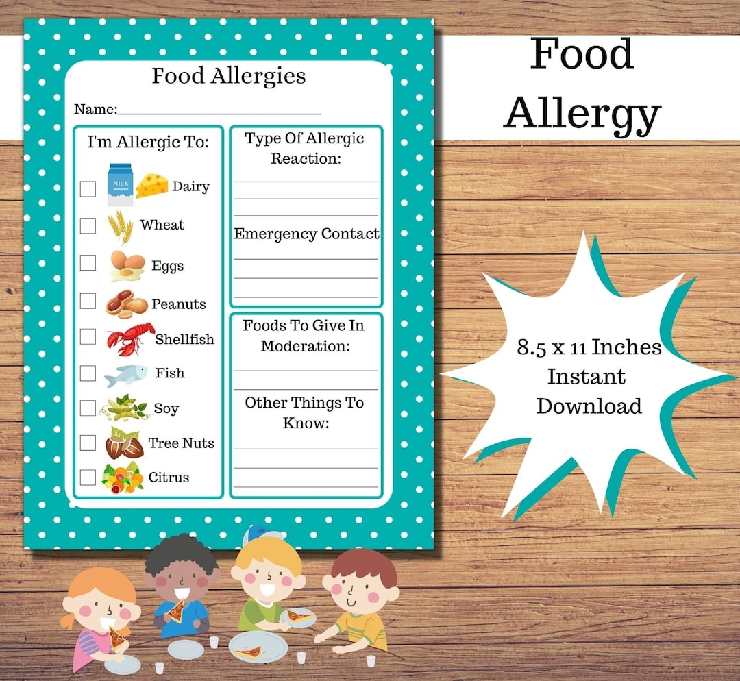 Food Allergy Form Food Allergy Info Sheet Daycare Forms Kids Food Allergy Kids Allergy Form Allergy Form Childcare Allergy Form Etsy UK